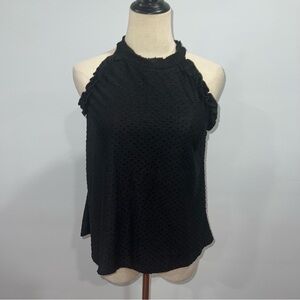 Who Wear What When Where Black Ruffled Textured Dotted Sleeveless Top - Reemoly
